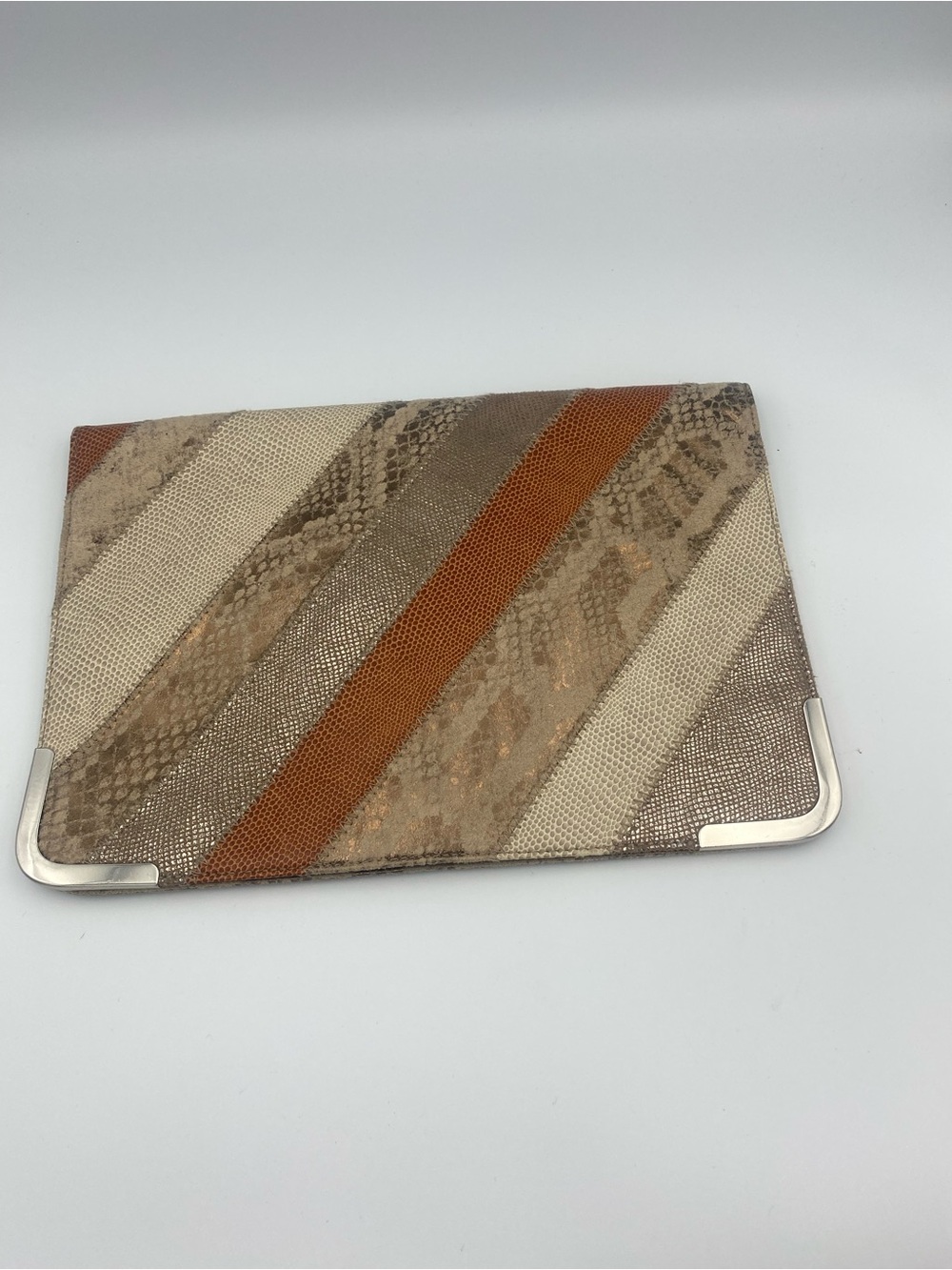 Mossimo Supply Co. Diagonal Striped Clutch in Cream, Tan, Brown & Orange
